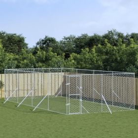 Outdoor Dog Kennel Silver 13.1'x26.2'x6.6' Galvanized Steel