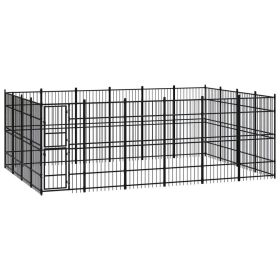 Outdoor Dog Kennel Steel 238.1 ft² (Color: Black)