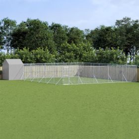 Outdoor Dog Kennel with Roof Silver 39.4'x39.4'x8.2' Galvanized Steel (Color: Silver)