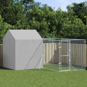 Outdoor Dog Kennel with Roof Silver 13.1'x13.1'x8.2' Galvanized Steel (Color: Silver)