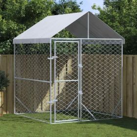 Outdoor Dog Kennel with Roof Silver 6.6'x6.6'x8.2' Galvanized Steel (Color: Silver)
