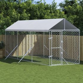 Outdoor Dog Kennel with Roof Silver 6.6'x19.7'x8.2' Galvanized Steel (Color: Silver)